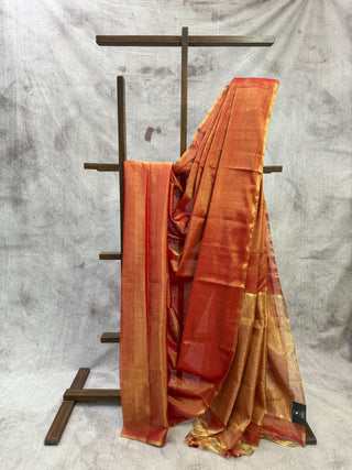 Two Tone Red Chanderi Tissue Silk Saree-SRTRCTSS36