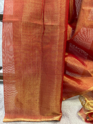 Two Tone Red Chanderi Tissue Silk Saree-SRTRCTSS43