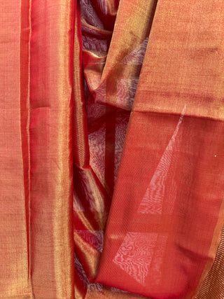 Two Tone Red Chanderi Tissue Silk Saree-SRTRCTSS36