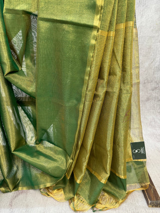 Two Tone Green Chanderi Tissue Silk Saree-SRTGCTSS37
