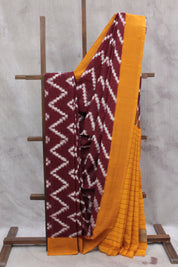 Maroon Pochampalli Cotton Ikat Saree - SRMPCIS306