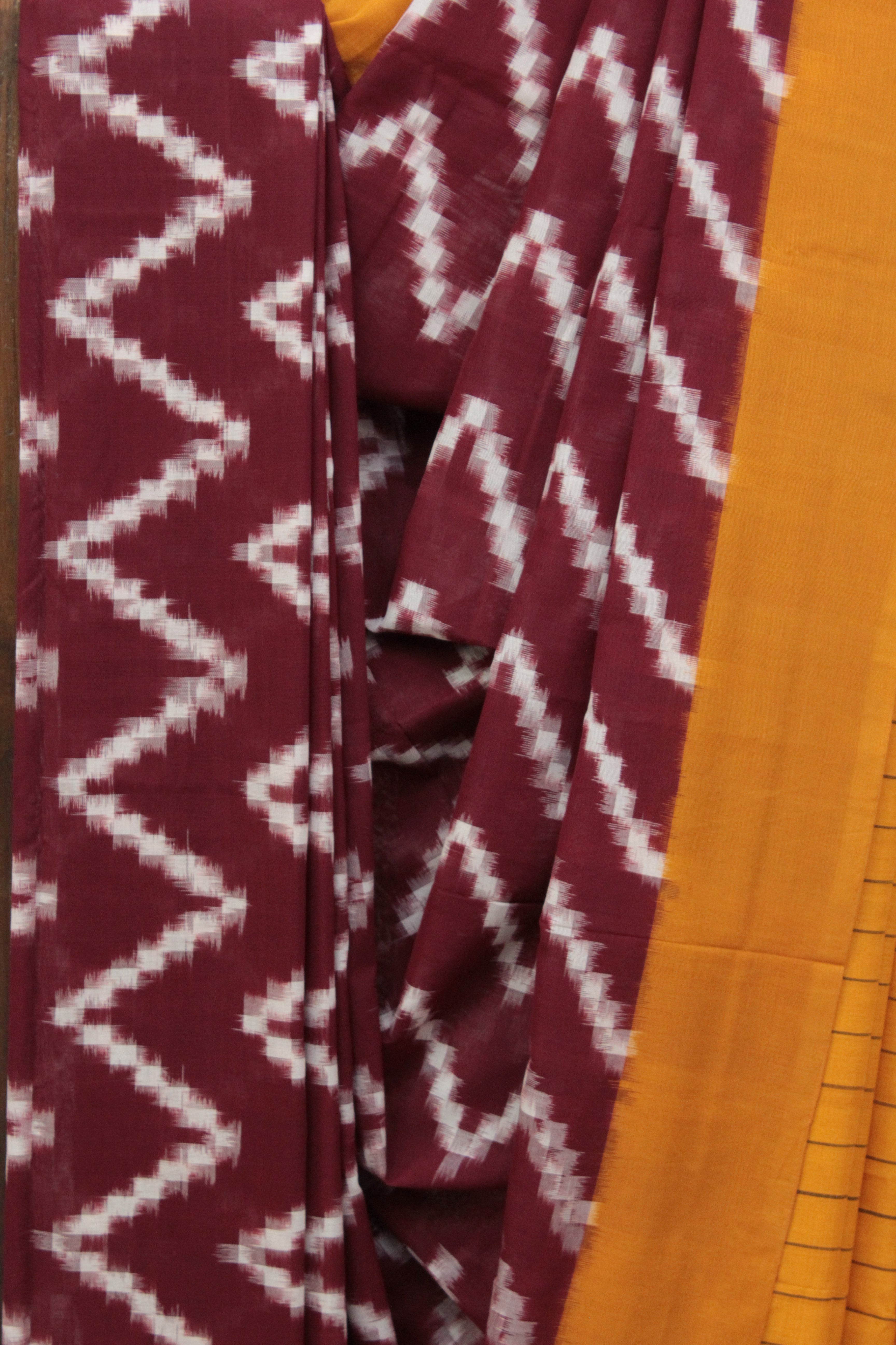 Maroon Pochampalli Cotton Ikat Saree - SRMPCIS306