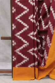 Maroon Pochampalli Cotton Ikat Saree - SRMPCIS306