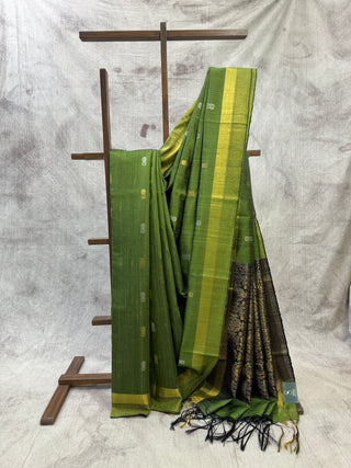 Green Raw Silk Saree-SRGRSS187