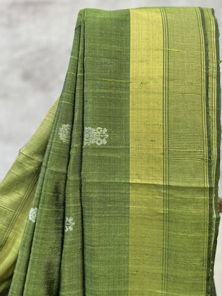 Green Raw Silk Saree-SRGRSS187