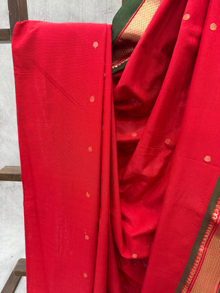 Red Cotton Paithani Saree - SRRCPS376