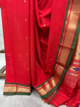 Red Cotton Paithani Saree - SRRCPS376