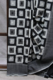 Black-White Pochampalli Cotton Ikat Saree - SRBWPCIS331