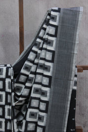 Black-White Pochampalli Cotton Ikat Saree - SRBWPCIS331