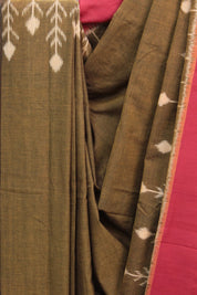 Kakhi Brown Pochampalli Cotton Ikat Saree - SRKBPCIS371