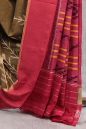 Kakhi Brown Pochampalli Cotton Ikat Saree - SRKBPCIS371