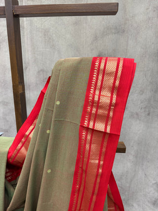 Moss Green Cotton Paithani Saree-SRMGCPS354