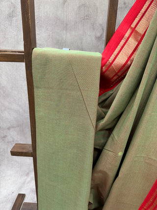 Moss Green Cotton Paithani Saree-SRMGCPS354