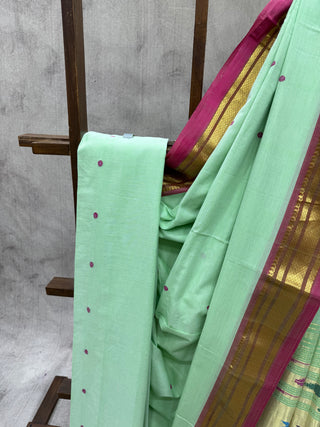 Pista Green Cotton Paithani Saree-SRPGCPS362