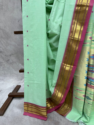 Pista Green Cotton Paithani Saree-SRPGCPS362