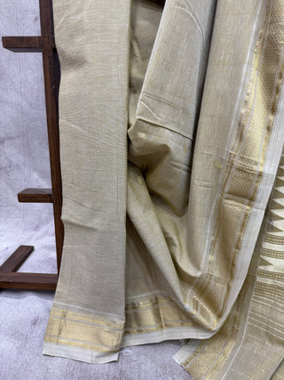 Beige Cotton Paithani Saree-SRBCPS343