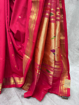 Red Cotton Paithani Saree - SRRCPS368