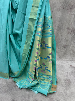 Aqua Cotton Paithani Saree-SRACPS349