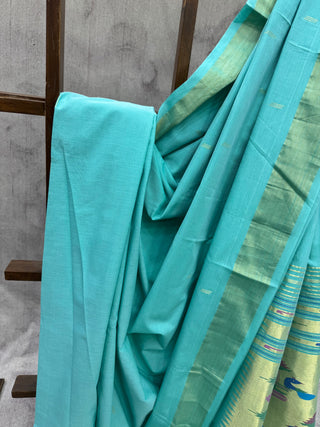 Aqua Cotton Paithani Saree-SRACPS349