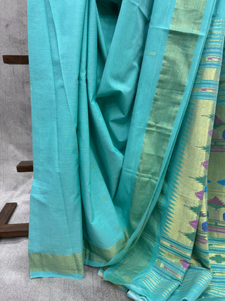 Aqua Cotton Paithani Saree-SRACPS349