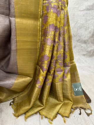 Mauve Tussar Silk Saree-SRMTSS493