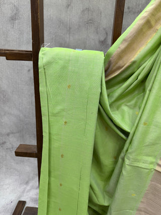 Parrot Green Cotton Paithani Saree-SRPGCPS345