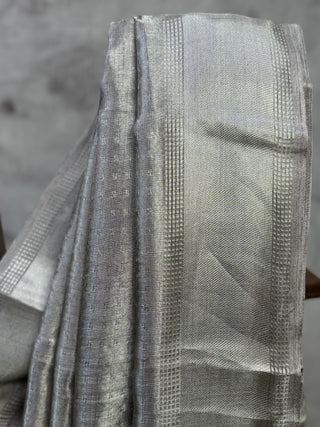 Purple-Grey Tissue Tussar Silk Saree-SRPGTTSS5