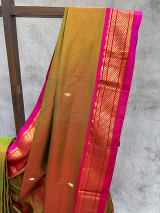 Moss Green Silk Paithani Saree - SRMGSPS445