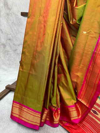 Moss Green Silk Paithani Saree - SRMGSPS445