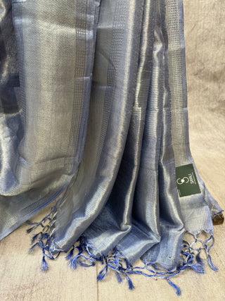 Ink Blue Tissue Tussar Silk Saree-SRIBTTSS11