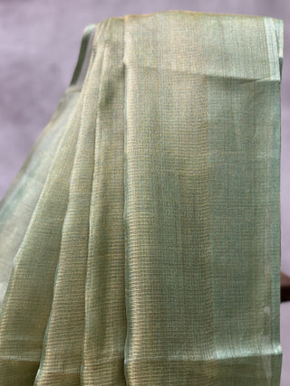 Two Tone Green Tissue Tussar Silk Saree-SRGTTSS22