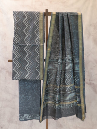 Grey Chanderi Cotton Silk Dress Material-SRGCCSDM190