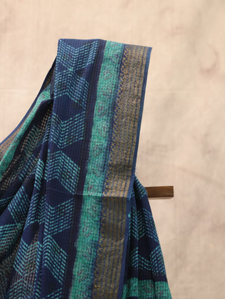 Navy Blue HBP Handloom Cotton Maheshwari Saree-SRNBKCMS11