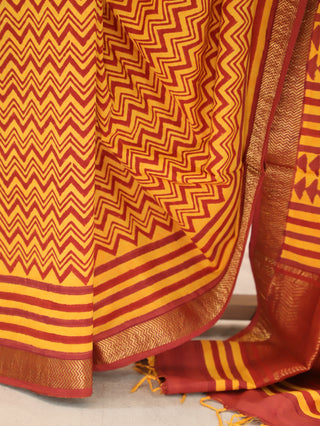 Maroon-Yellow HBP Handloom Cotton Maheshwari Saree-SRMYKCMS15