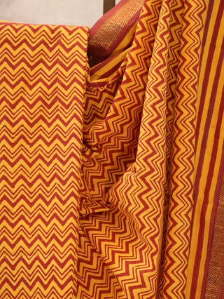 Maroon-Yellow HBP Handloom Cotton Maheshwari Saree-SRMYKCMS15