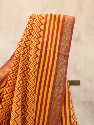 Maroon-Yellow HBP Handloom Cotton Maheshwari Saree-SRMYKCMS15