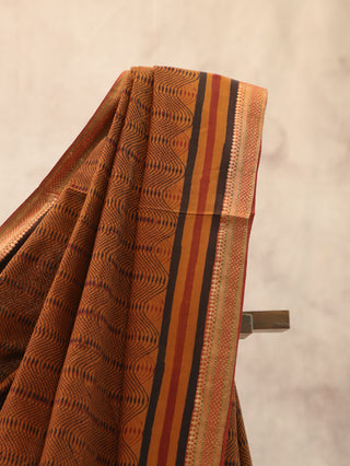 Brown HBP Handloom Cotton Maheshwari Saree With Golden Zari Work (RD13)