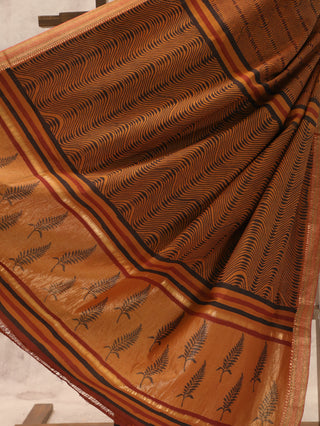 Brown HBP Handloom Cotton Maheshwari Saree With Golden Zari Work (RD13)