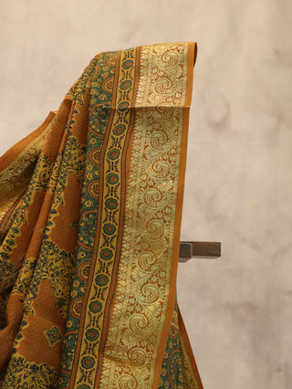 Dark Mustard Yellow HBP Cotton Silk Chanderi Saree With Golden Zari Work-SRDMYCSCS288