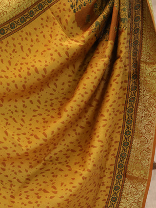 Dark Mustard Yellow HBP Cotton Silk Chanderi Saree With Golden Zari Work-SRDMYCSCS288