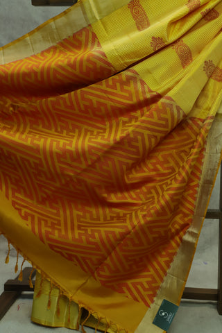 Yellow Soft Silk Saree With Big Paisley Print - SRYSSS91