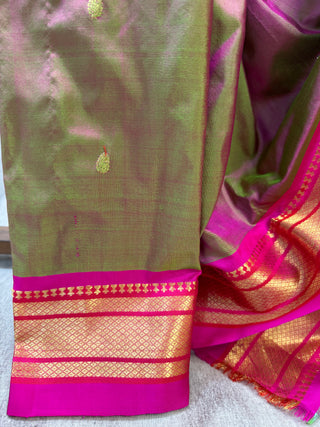 Two Tone Pink-Green Silk Paithani Saree - SRPGSPS173