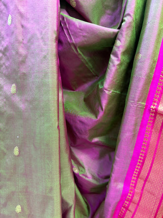 Two Tone Pink-Green Silk Paithani Saree - SRPGSPS173