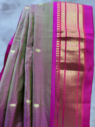 Two Tone Pink-Green Silk Paithani Saree - SRPGSPS173