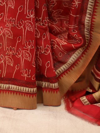 Red HBP Cotton Silk Chanderi Saree With Ghicha Border - SRRCSCS302