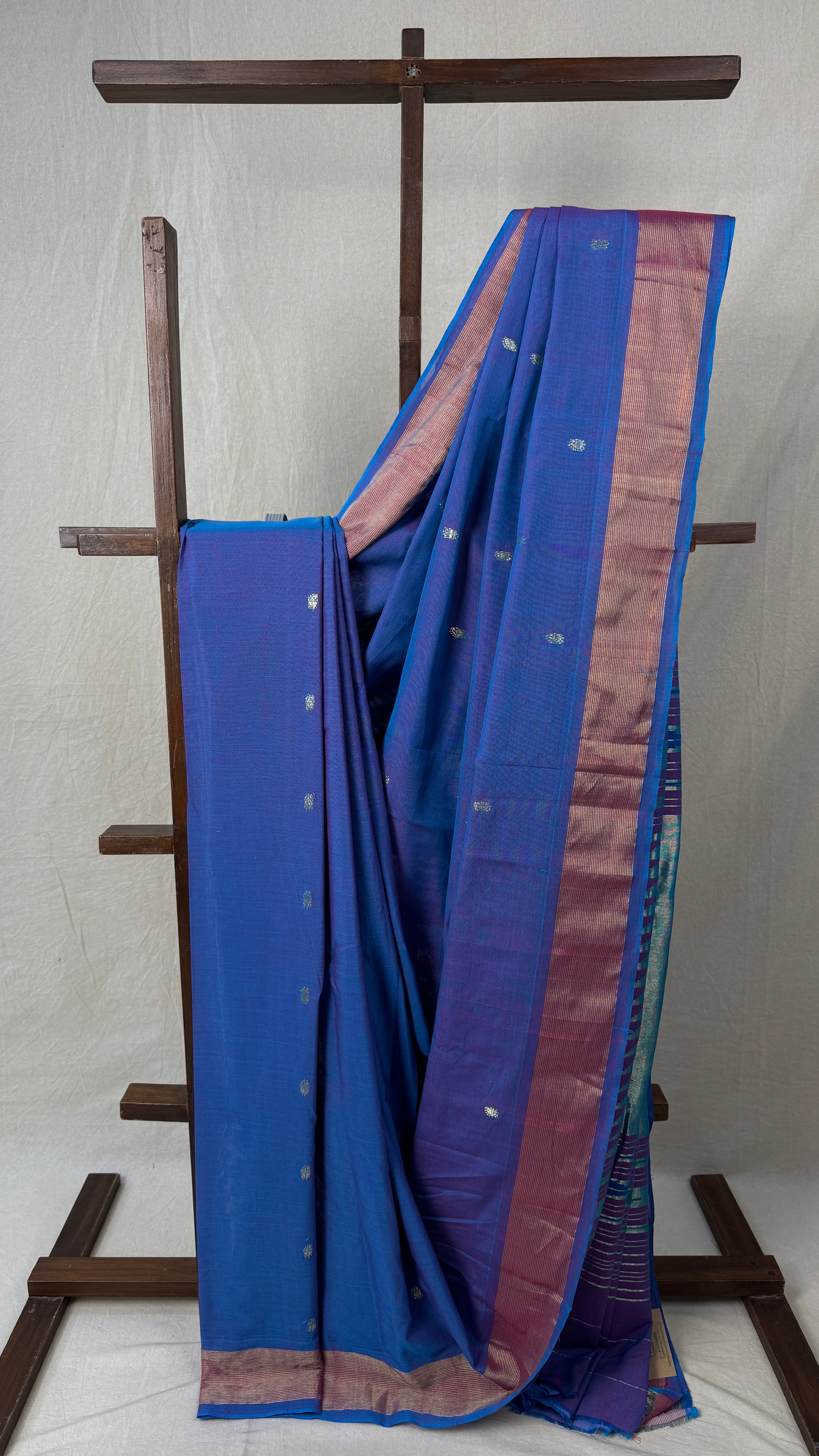 Two Tone Blue Cotton Paithani Saree - SRTTBCPS622