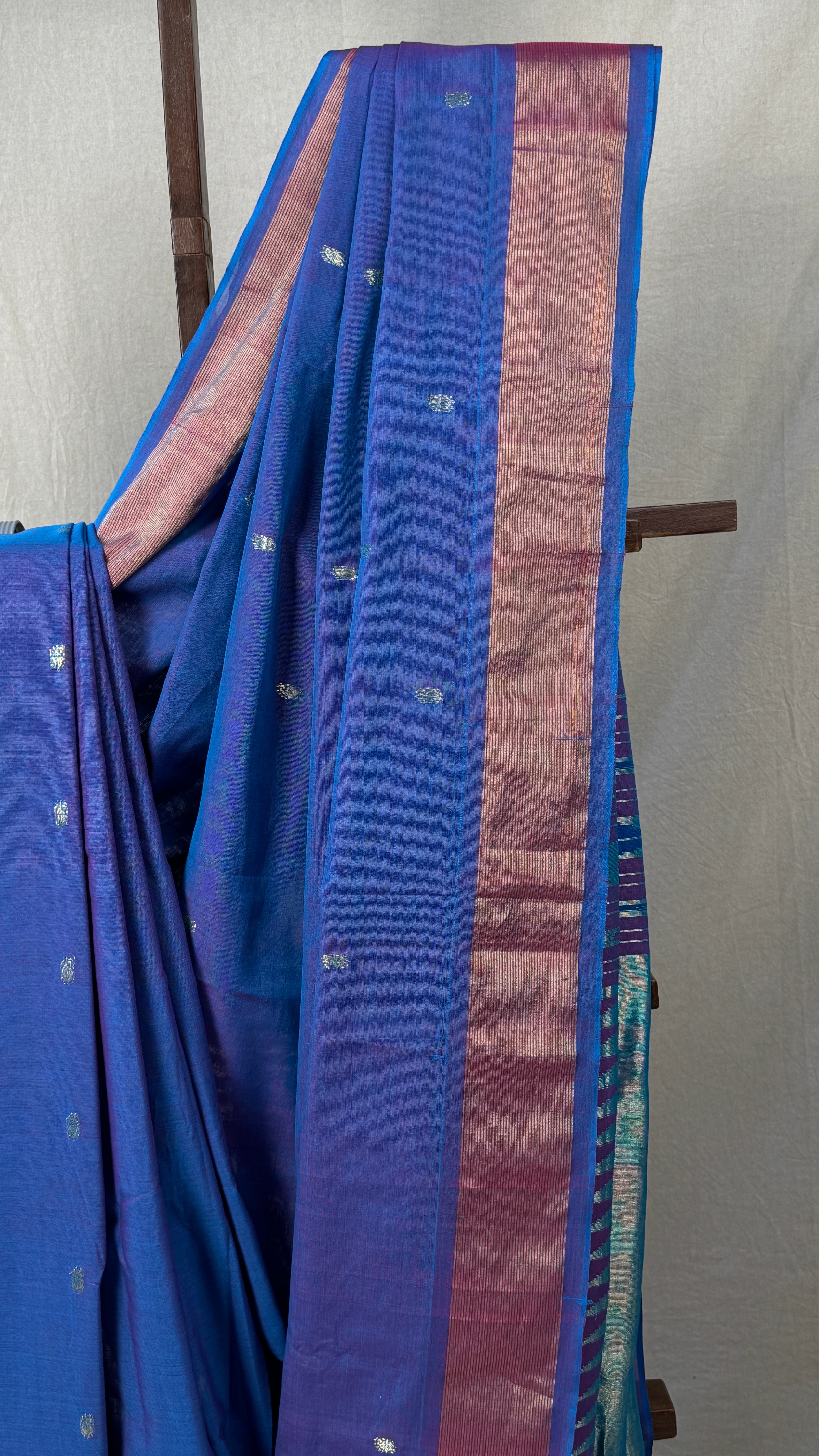 Two Tone Blue Cotton Paithani Saree - SRTTBCPS622