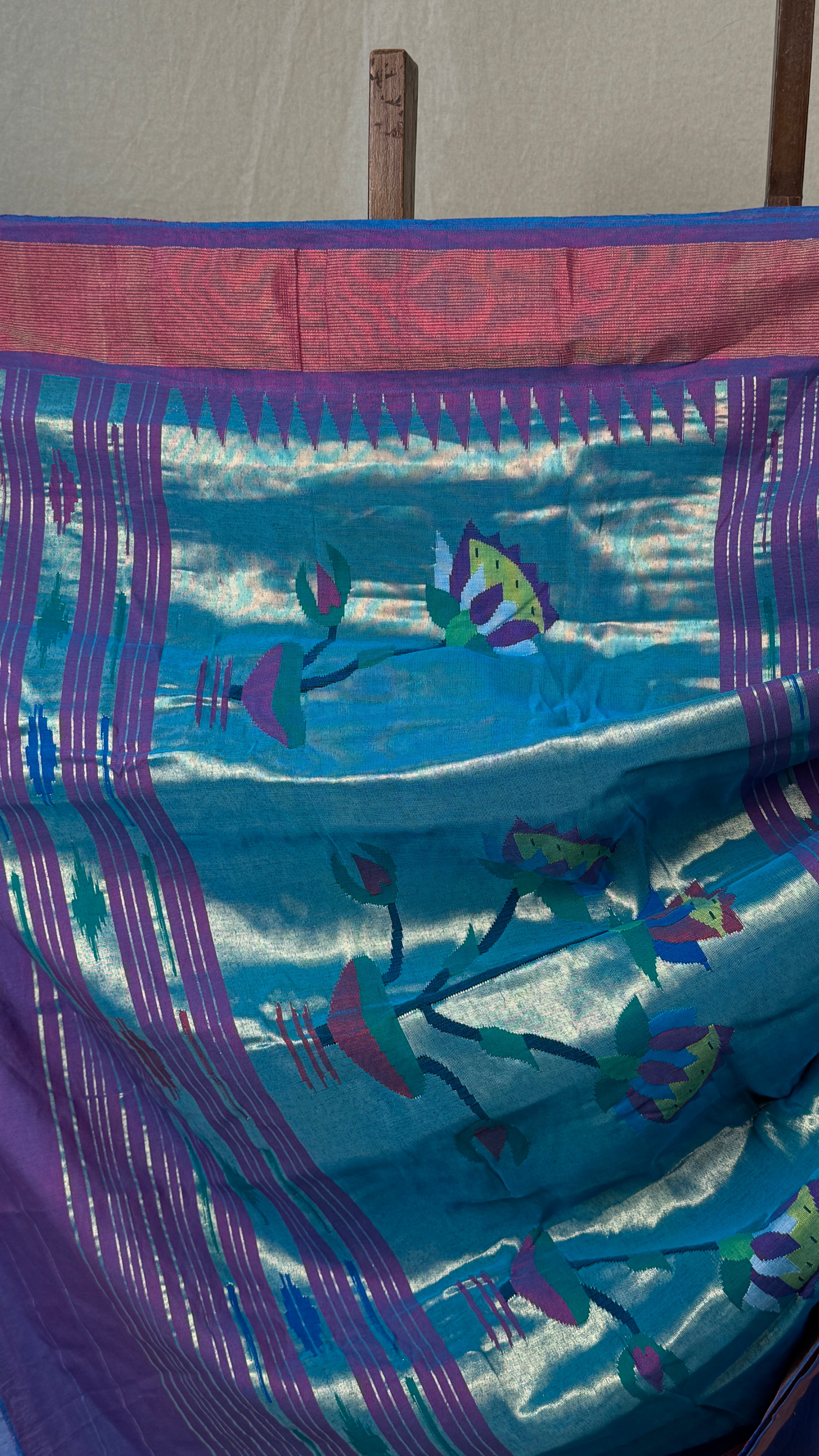 Two Tone Blue Cotton Paithani Saree - SRTTBCPS622