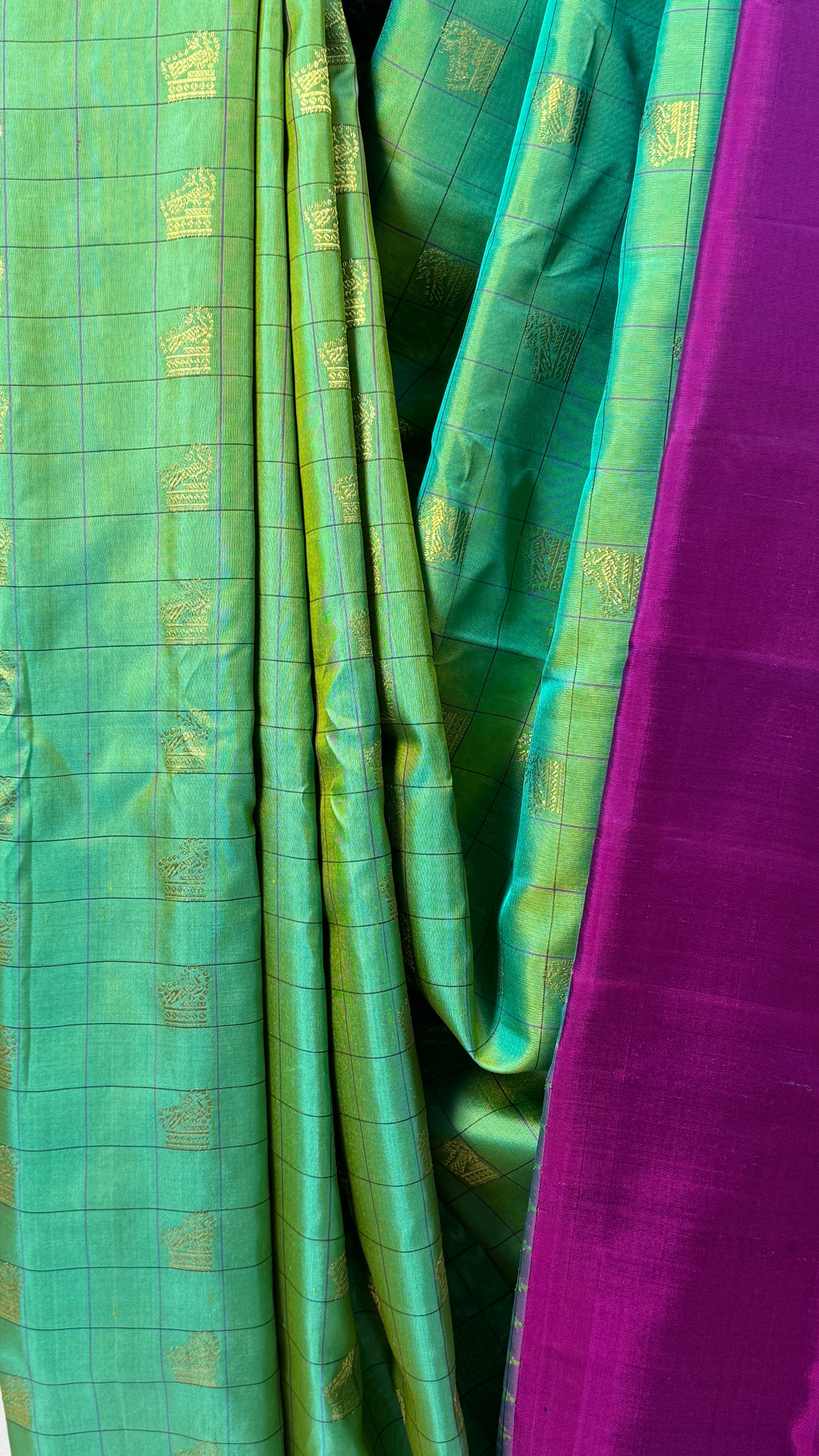 Two Tone Green Gadwal Silk Saree - SRTTGGSS566
