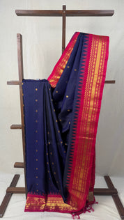 Navy Blue Gadwal Silk Saree - SRNBGSS546
